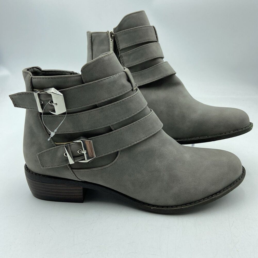 New Bella Marie Henzie Womens Side Zip Boots Gray Suede Size 7.5
